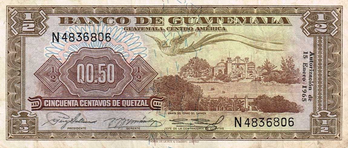 Front of Guatemala p51b: 0.5 Quetzal from 1965