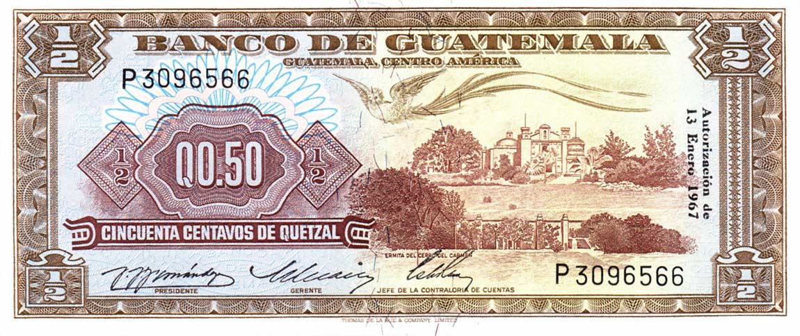 Front of Guatemala p51d: 0.5 Quetzal from 1967