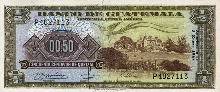 Front of Guatemala p51e: 0.5 Quetzal from 1968