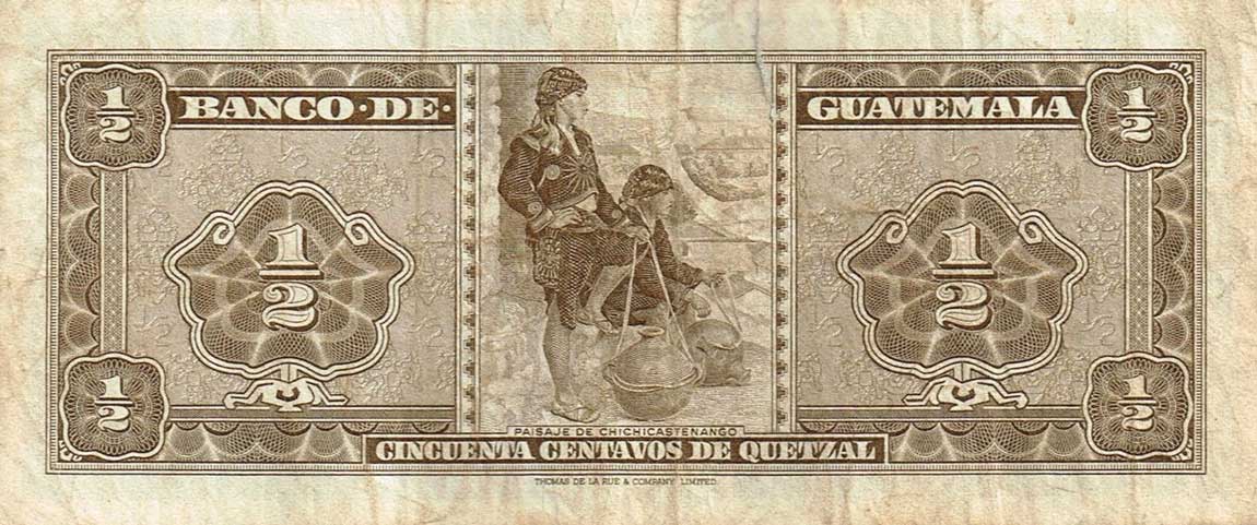 Back of Guatemala p51f: 0.5 Quetzal from 1969