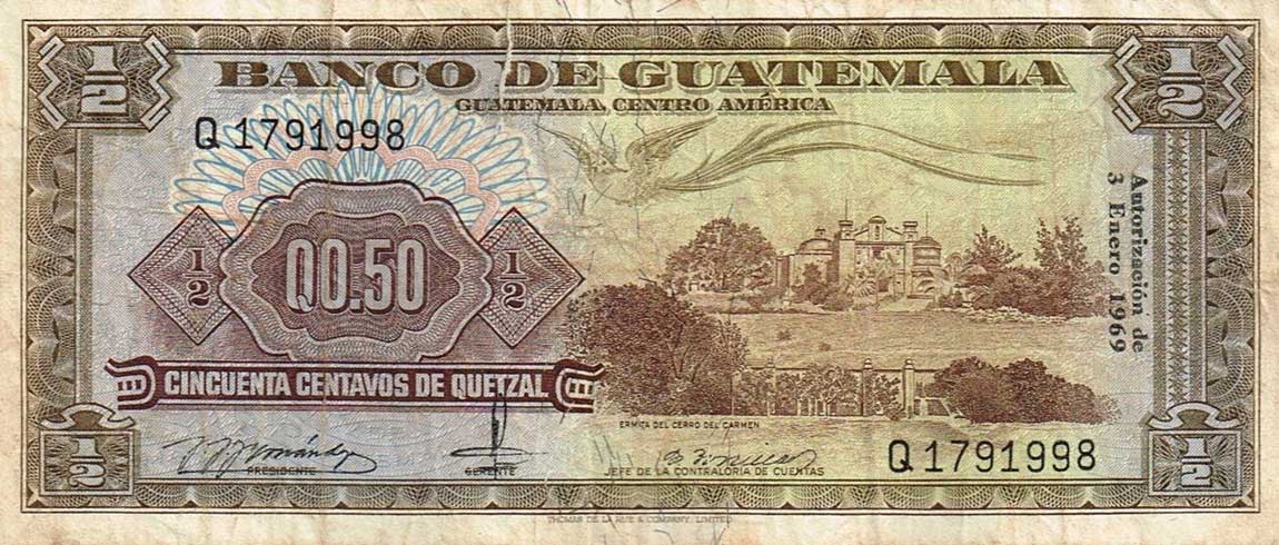 Front of Guatemala p51f: 0.5 Quetzal from 1969