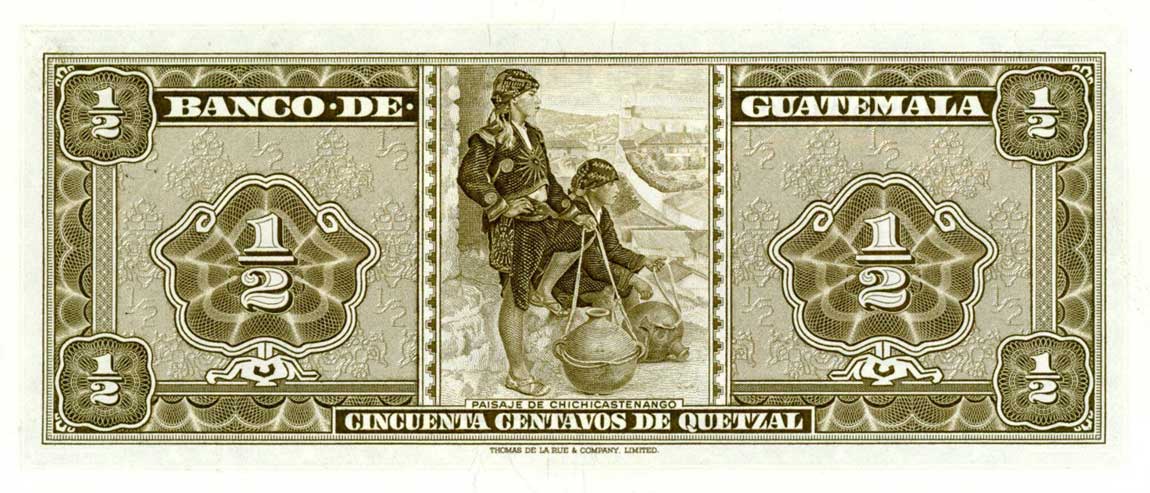 Back of Guatemala p51g: 0.5 Quetzal from 1970
