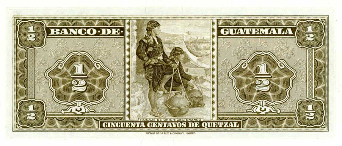 Back of Guatemala p51g: 0.5 Quetzal from 1970