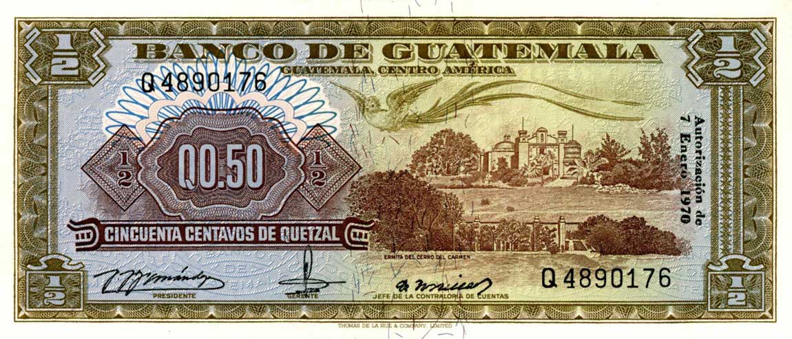 Front of Guatemala p51g: 0.5 Quetzal from 1970