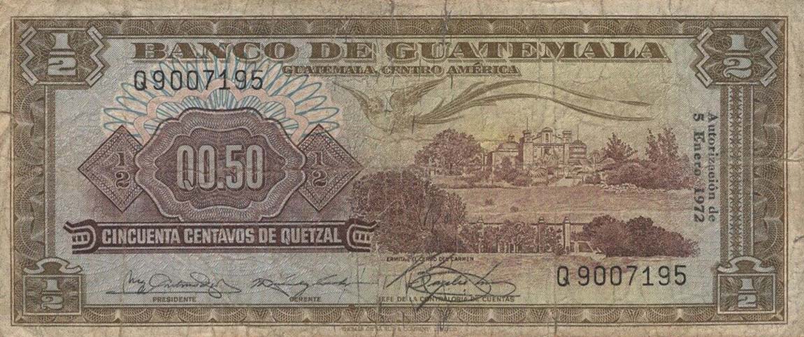 Front of Guatemala p51i: 0.5 Quetzal from 1972