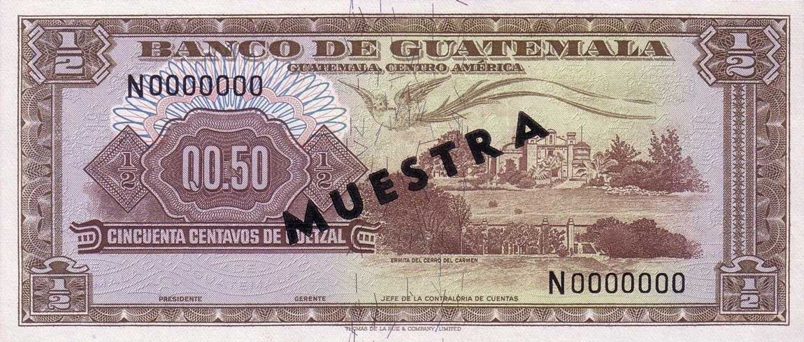 Front of Guatemala p51s: 0.5 Quetzal from 1964