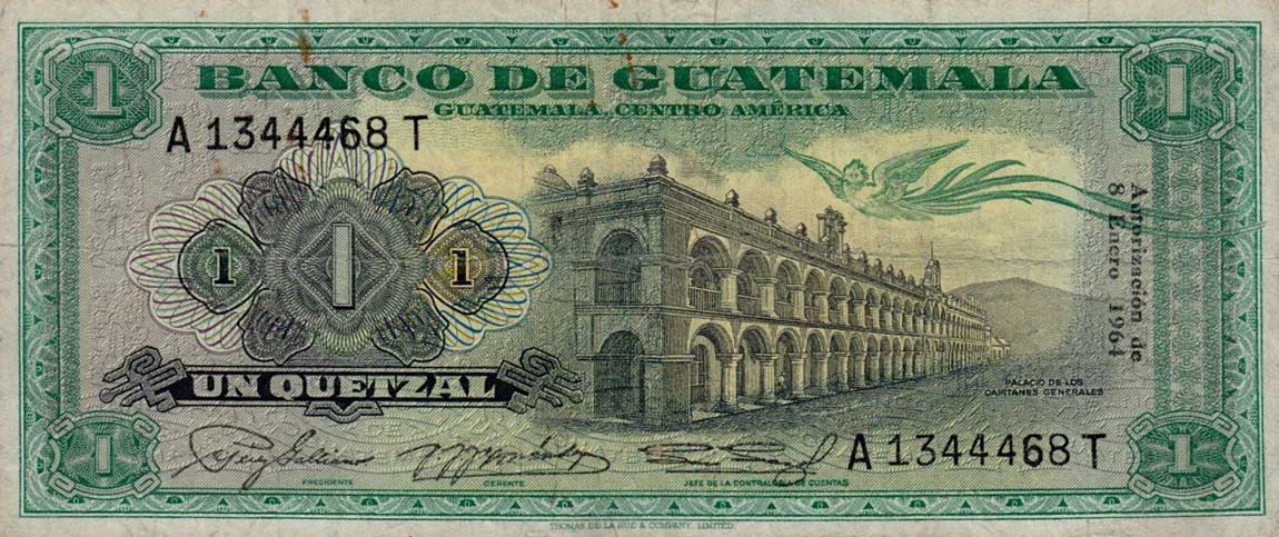 Front of Guatemala p52b: 1 Quetzal from 1965