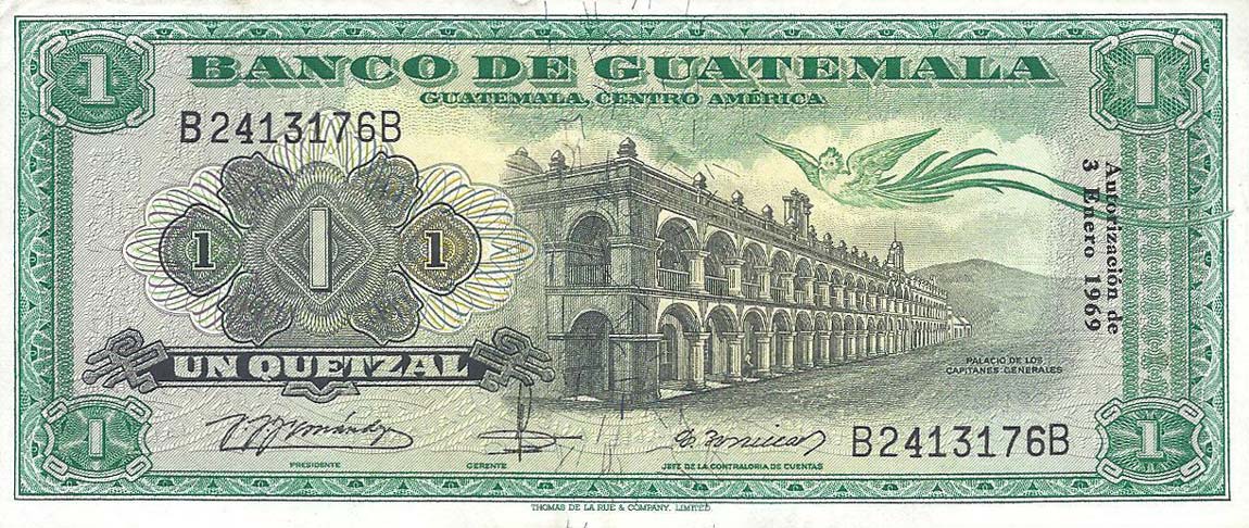 Front of Guatemala p52f: 1 Quetzal from 1969