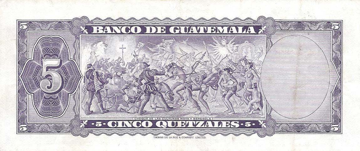 Back of Guatemala p53g: 5 Quetzales from 1970