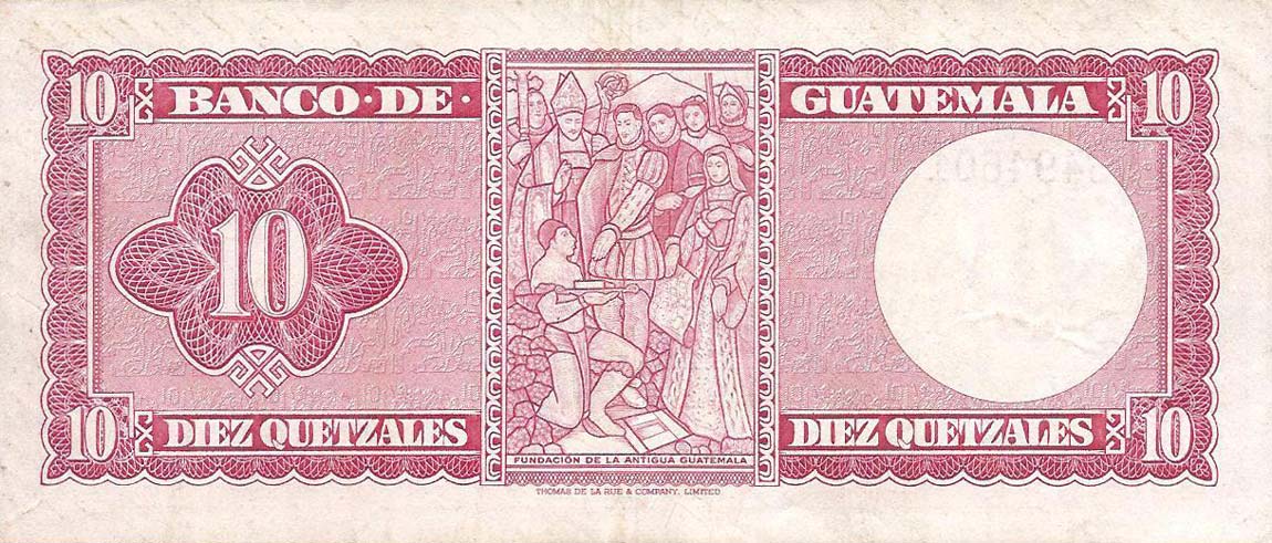Back of Guatemala p54c: 10 Quetzales from 1967