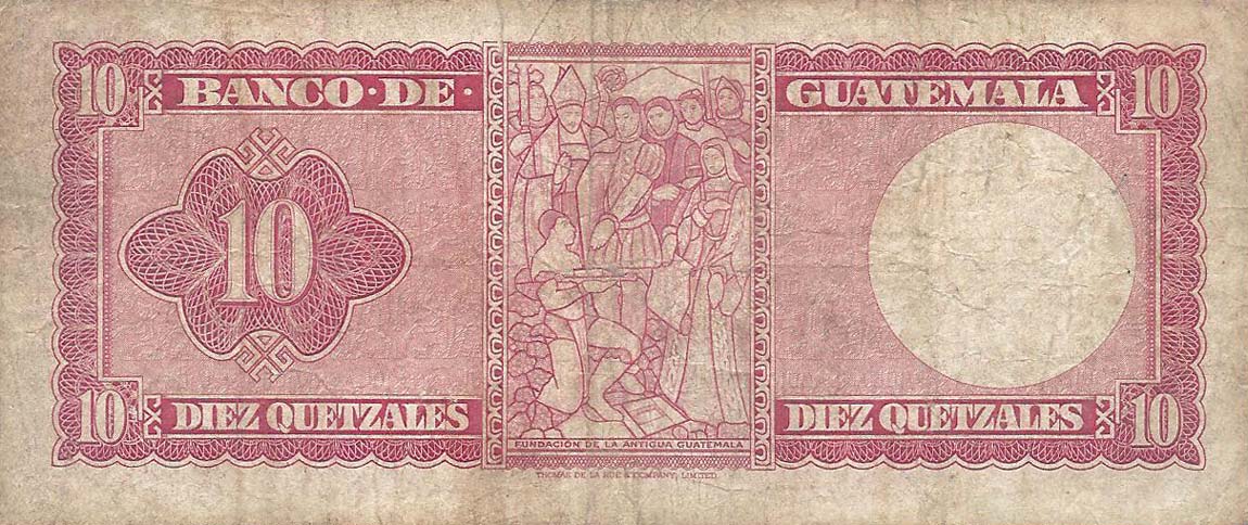 Back of Guatemala p54d: 10 Quetzales from 1968