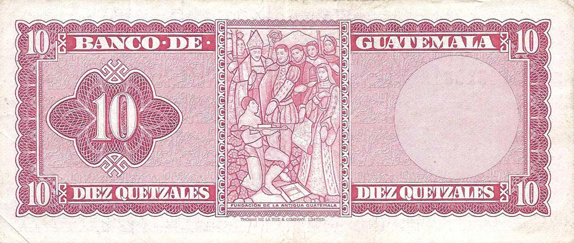 Back of Guatemala p54e: 10 Quetzales from 1969