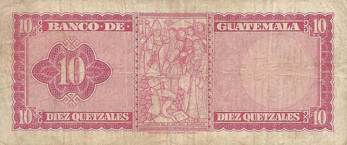 Back of Guatemala p54f: 10 Quetzales from 1970