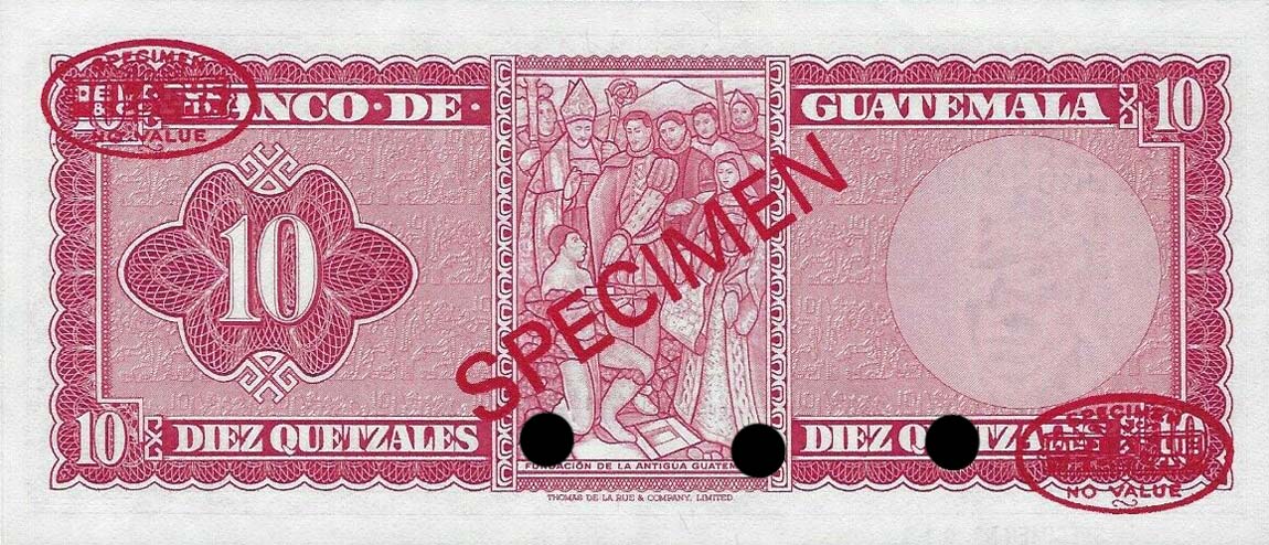 Back of Guatemala p54s: 10 Quetzales from 1965