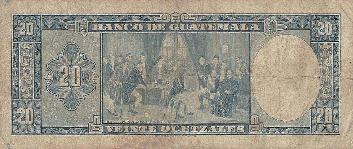 Back of Guatemala p55b: 20 Quetzales from 1966