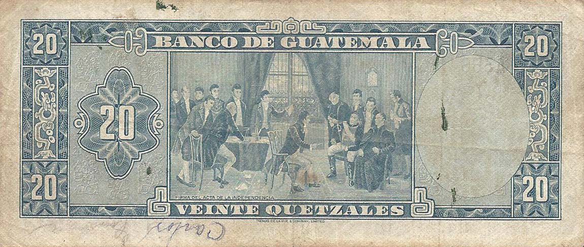 Back of Guatemala p55e: 20 Quetzales from 1969