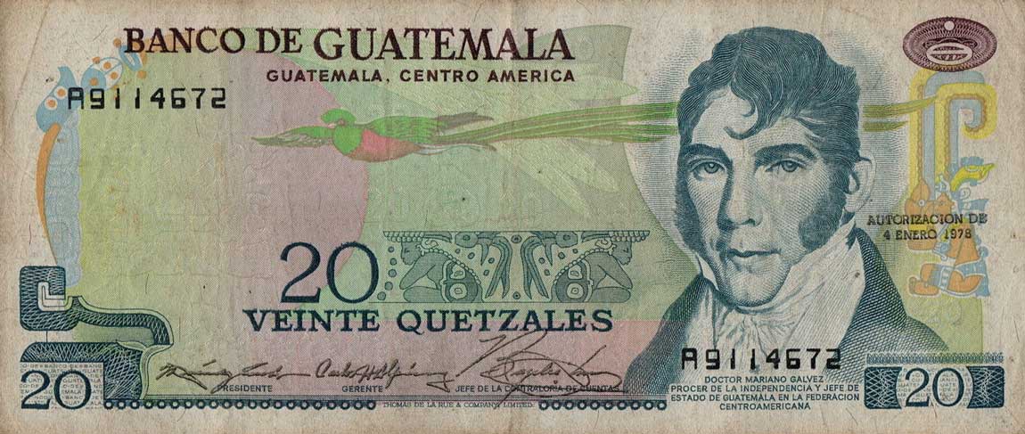 Front of Guatemala p62c: 20 Quetzales from 1978
