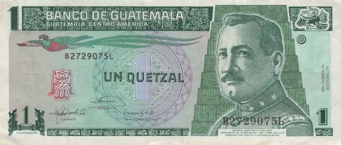 Front of Guatemala p73d: 1 Quetzal from 1992