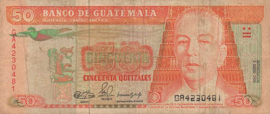 Front of Guatemala p77a: 50 Quetzales from 1989