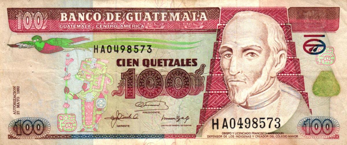 Front of Guatemala p78c: 100 Quetzales from 1992