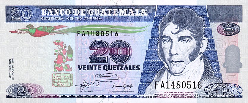 Front of Guatemala p83a: 20 Quetzales from 1992