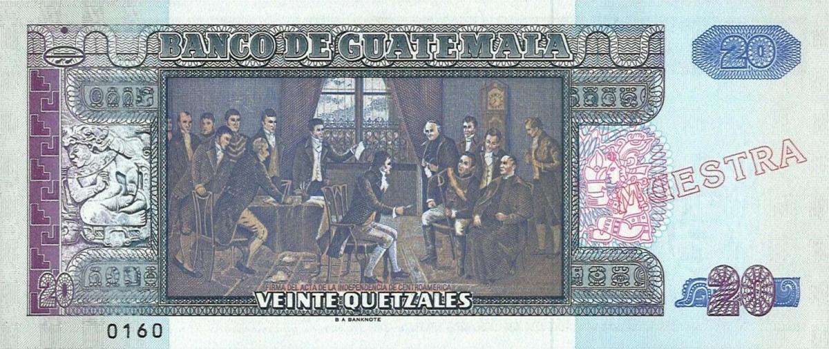 Back of Guatemala p83s: 20 Quetzales from 1992