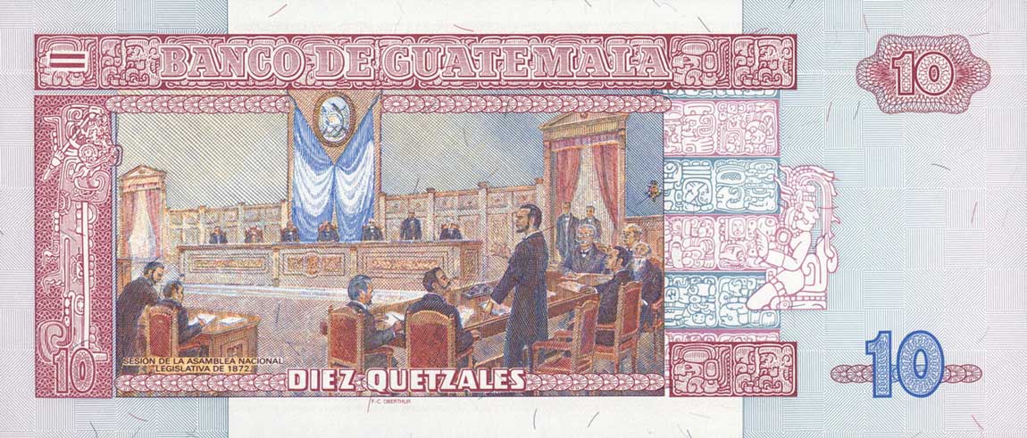 Back of Guatemala p91: 10 Quetzales from 1994