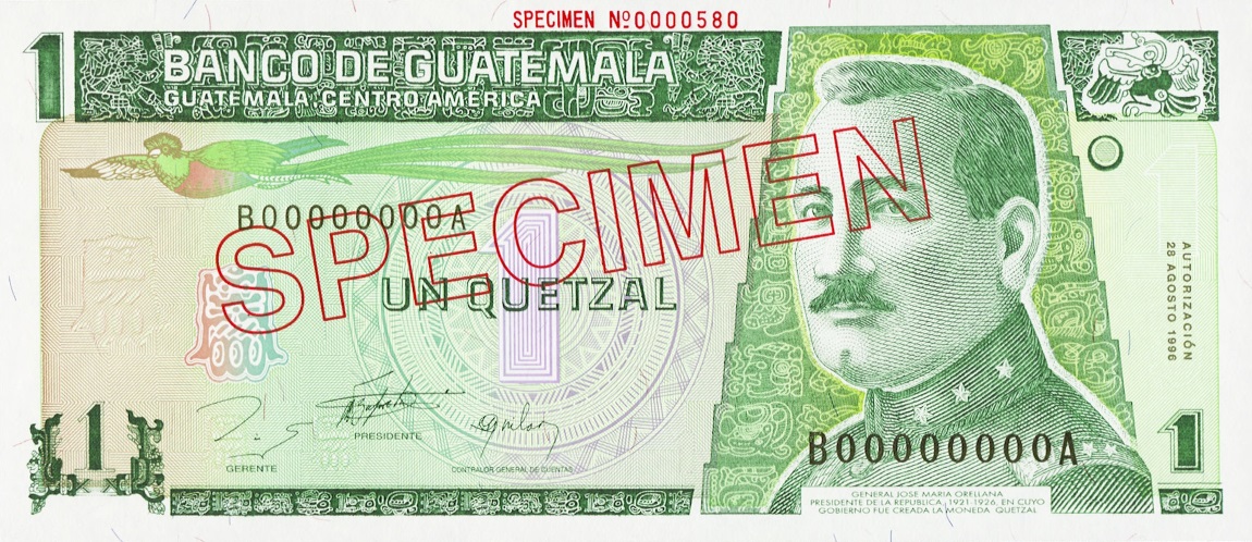Front of Guatemala p97s: 1 Quetzal from 1996