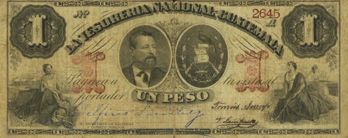 Front of Guatemala pA1a: 1 Peso from 1881