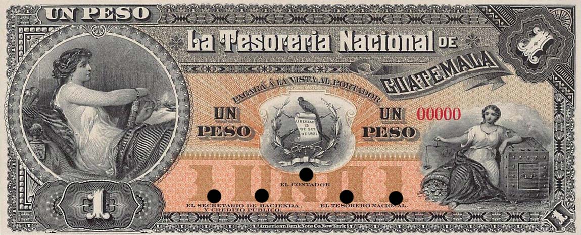 Front of Guatemala pA4p: 1 Peso from 1882