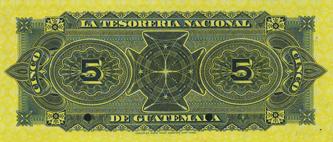 Back of Guatemala pA5s: 5 Pesos from 1882