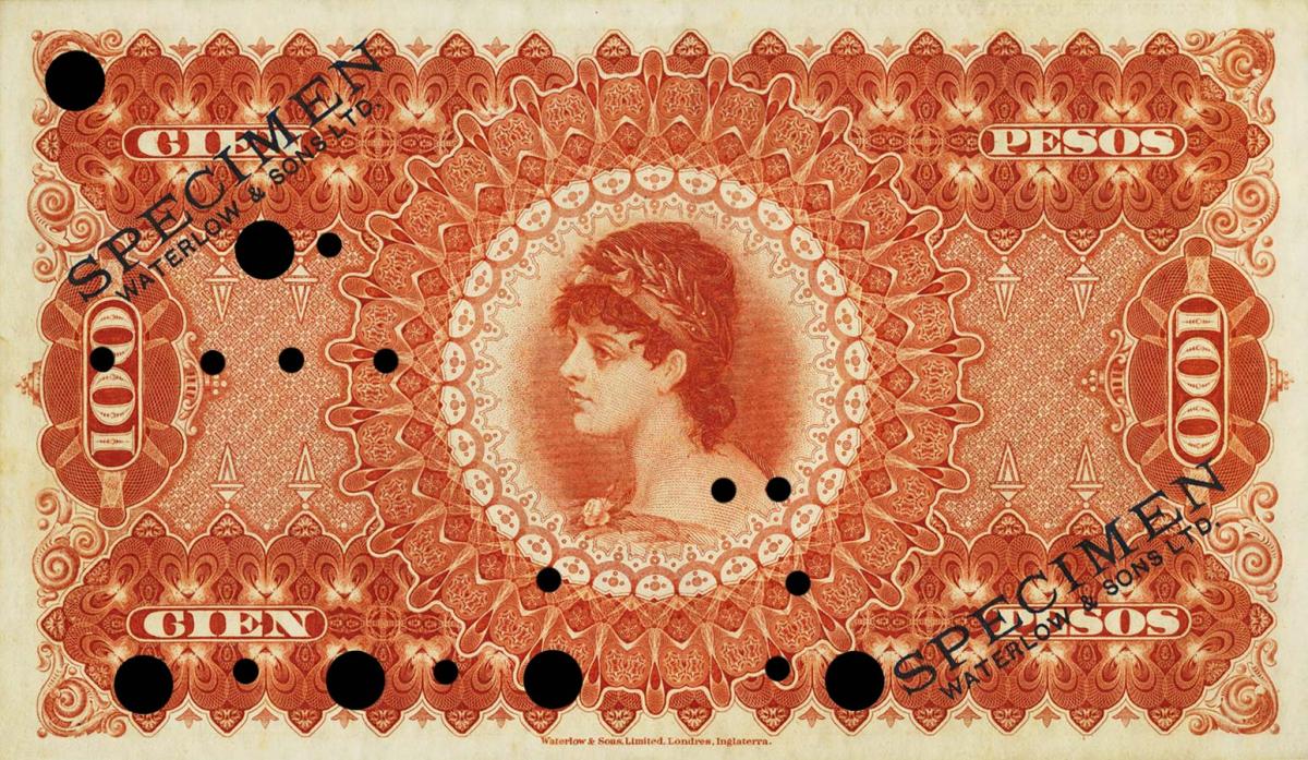 Back of Guatemala pS105s: 100 Pesos from 1892