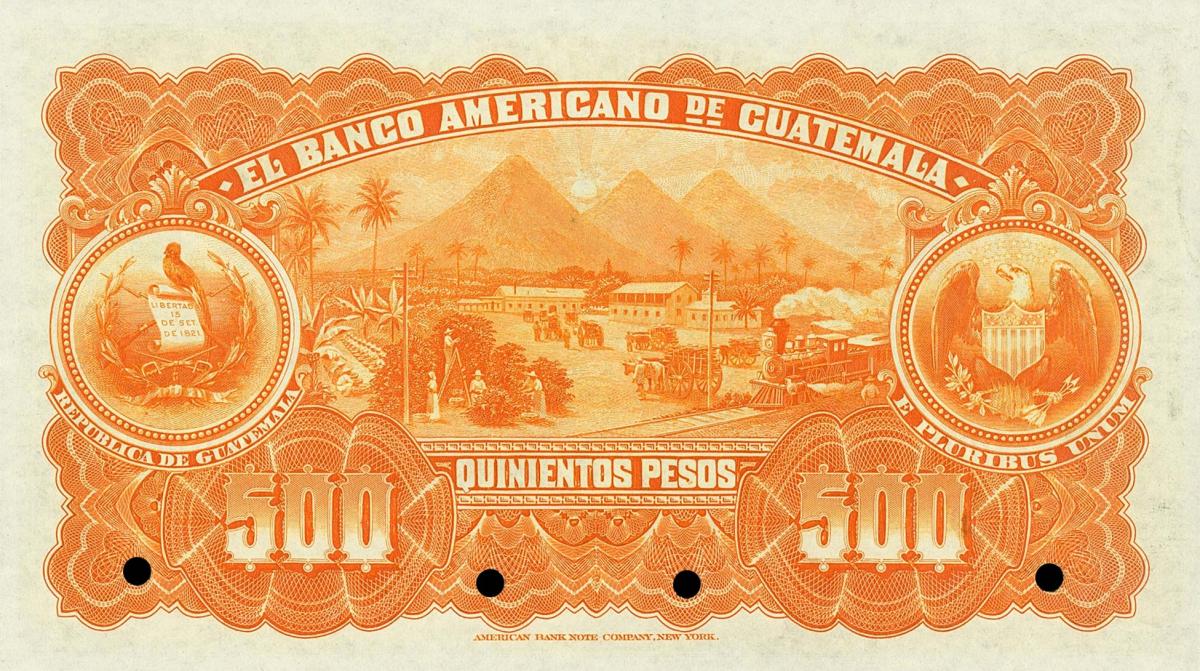 Back of Guatemala pS115s: 500 Pesos from 1895