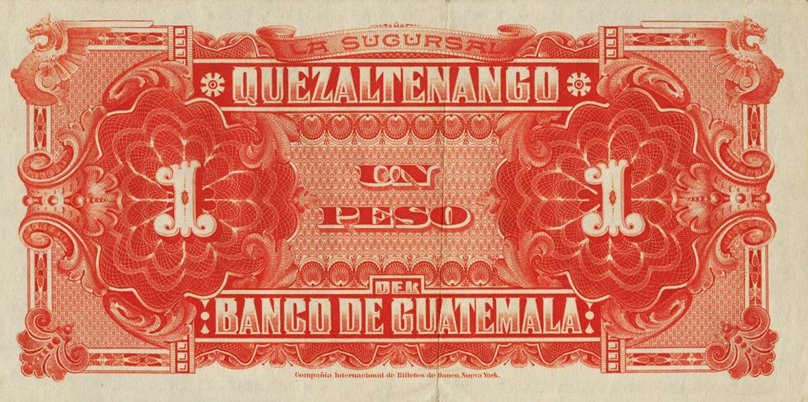 Back of Guatemala pS149: 1 Peso from 1896