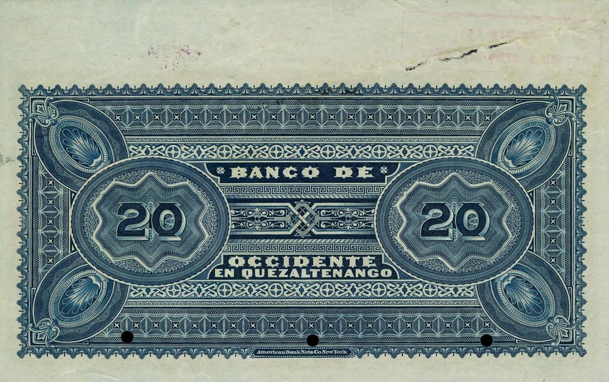 Back of Guatemala pS179s: 20 Pesos from 1903
