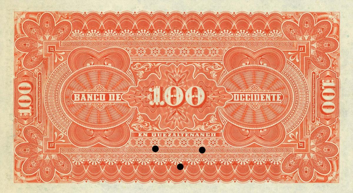 Back of Guatemala pS182s: 100 Pesos from 1890