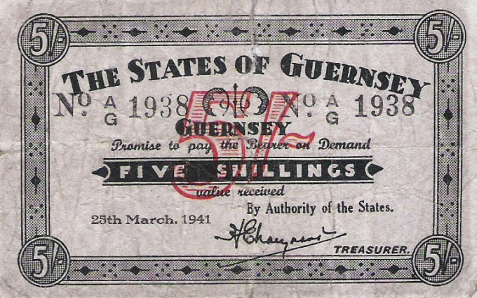 Front of Guernsey p19: 5 Shillings from 1941