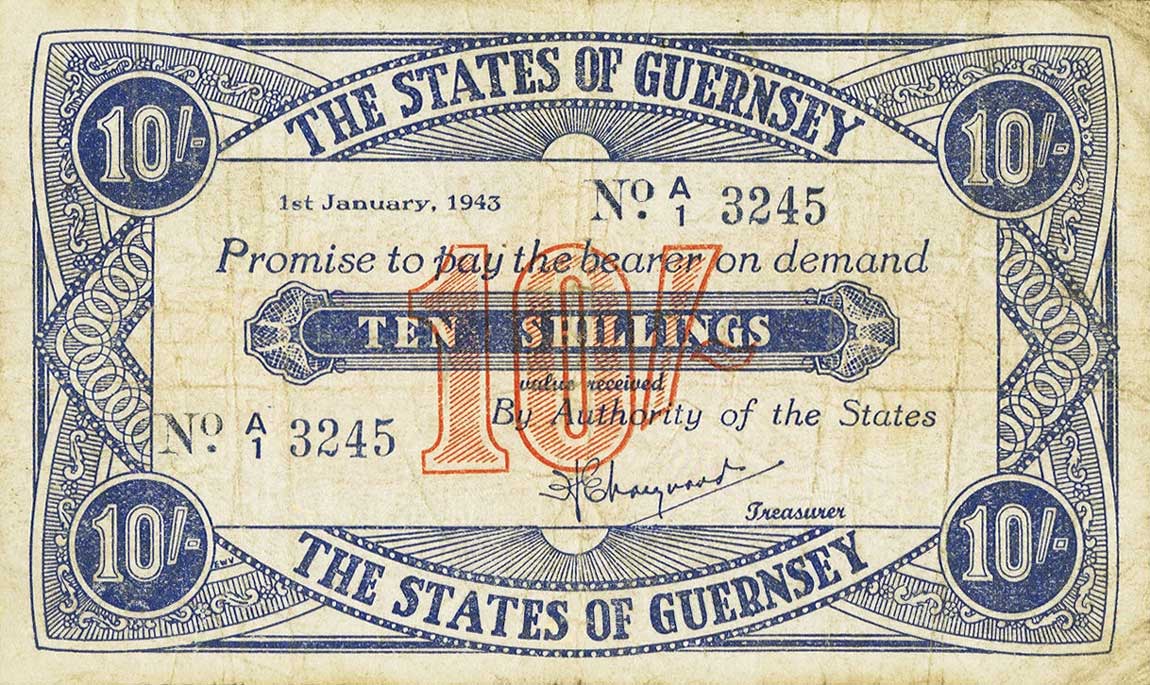 Front of Guernsey p32: 10 Shillings from 1943