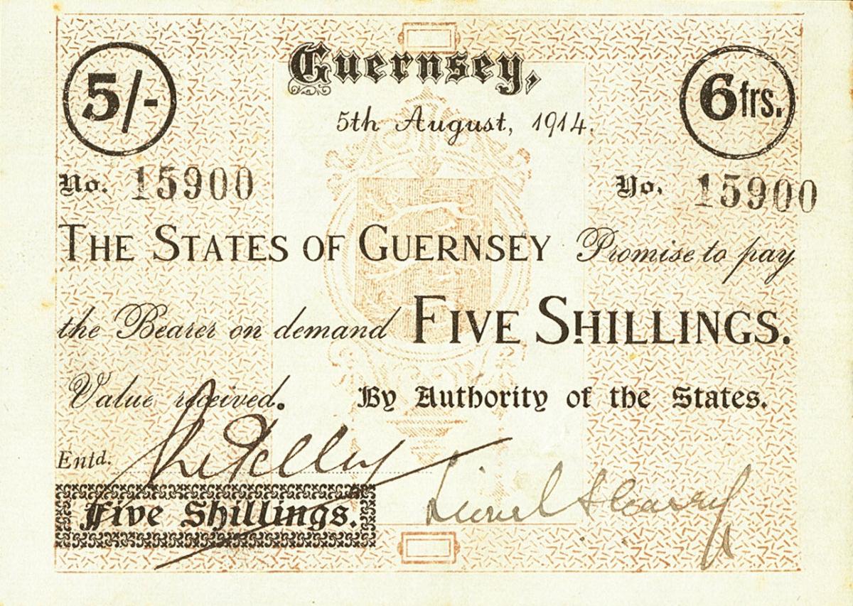 Front of Guernsey p3: 5 Shillings from 1914