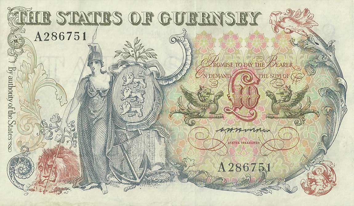 Front of Guernsey p47: 10 Pounds from 1975
