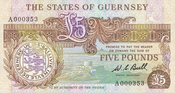 Front of Guernsey p49a: 5 Pounds from 1980