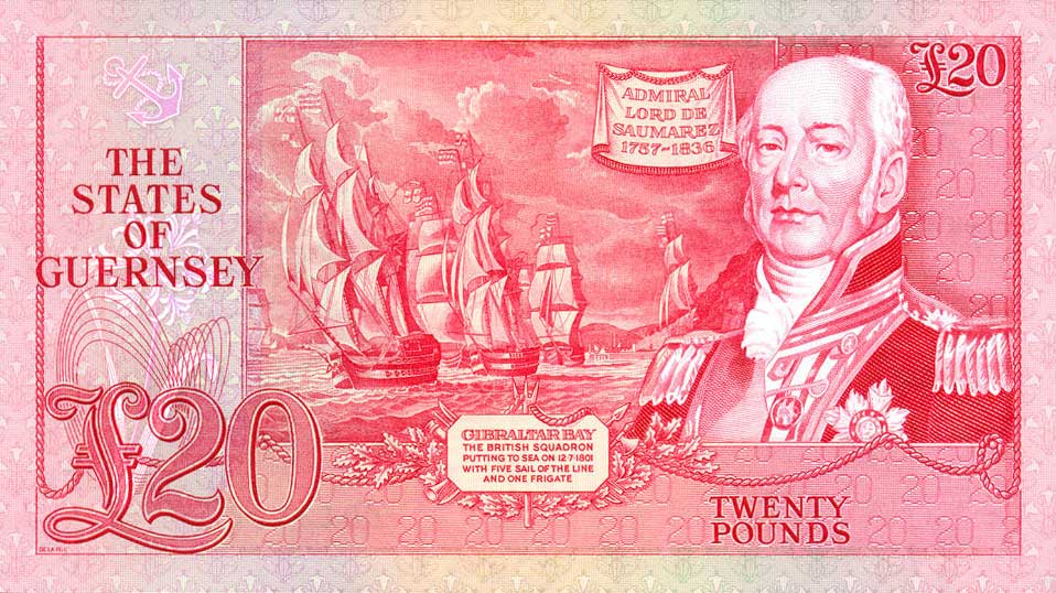 Back of Guernsey p51r: 20 Pounds from 1980