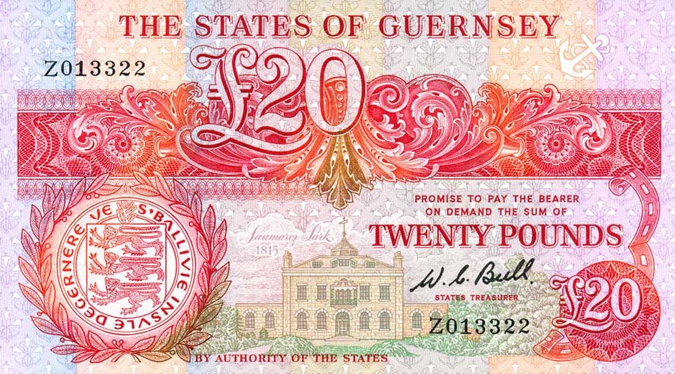 Front of Guernsey p51r: 20 Pounds from 1980