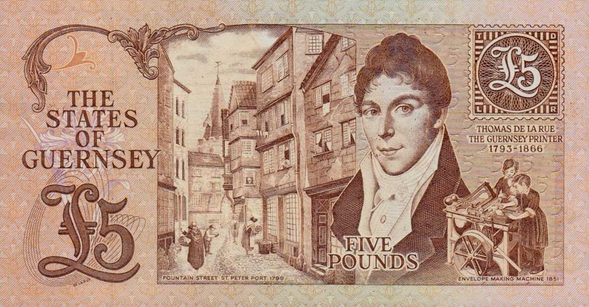 Back of Guernsey p53a: 5 Pounds from 1990