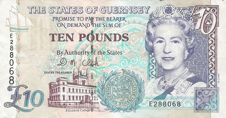 Front of Guernsey p57b: 10 Pounds from 1995