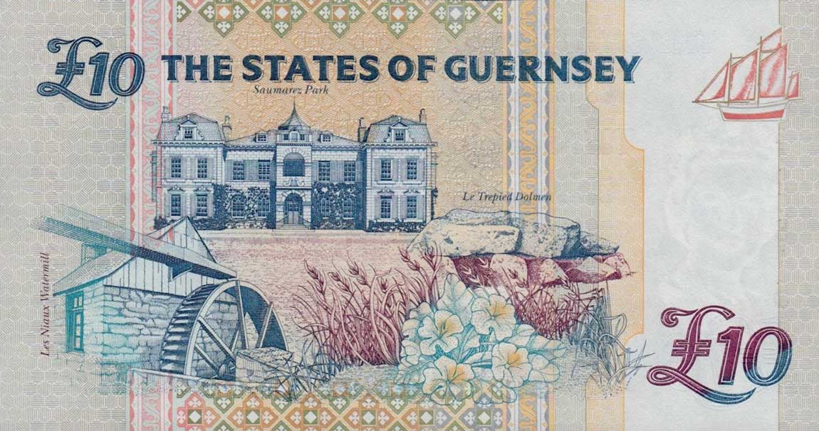Back of Guernsey p57c: 10 Pounds from 1995