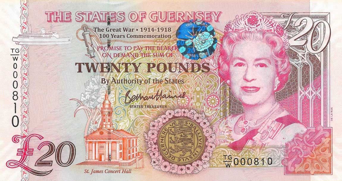 Front of Guernsey p63: 20 Pounds from 2018