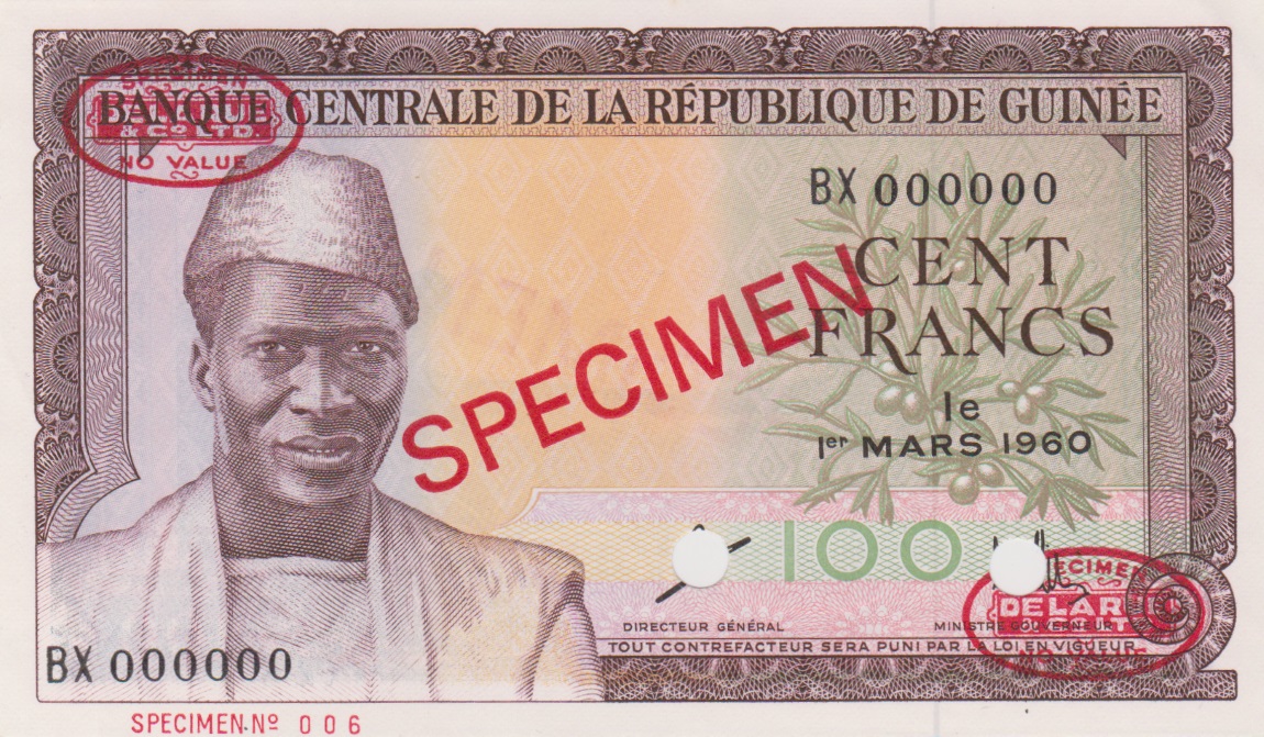 Front of Guinea p13s: 100 Francs from 1960