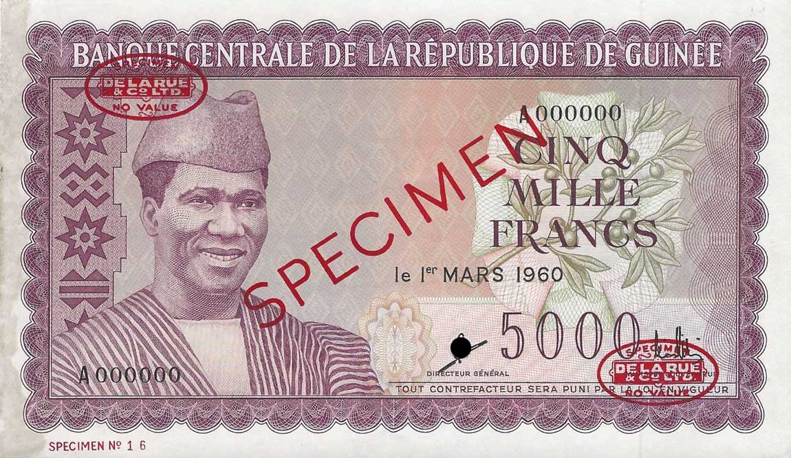 Front of Guinea p15A: 5000 Francs from 1960