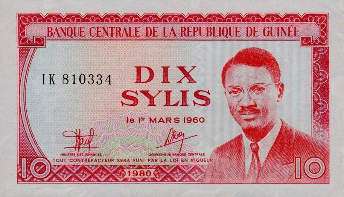 Front of Guinea p23a: 10 Syli from 1980